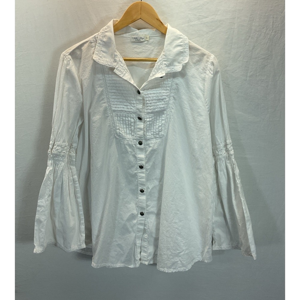 Tasha Polizi‎ Lace Trimmed Western Shirt Pin Tucked Floral Button Top Sz XL